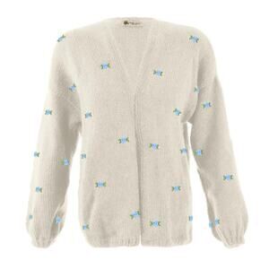 Fanm Mon Winter Bloom Blue Rose Cotton Cardigan Handmade New size XS/S Ivory
